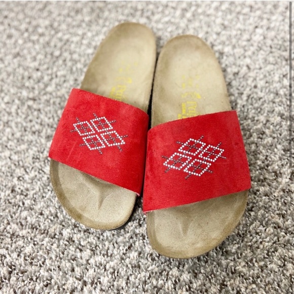 BIRKENSTOCK PAPILLIO Red Jeweled Slide Sandals Size 37 - 6.5 - Picture 2 of 5